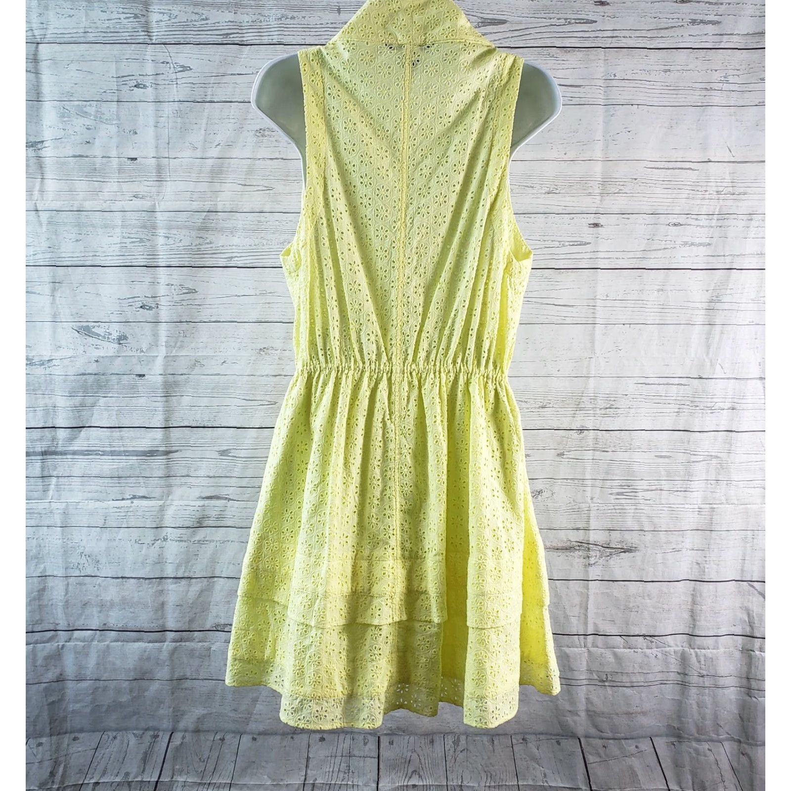 Victoria's Secret Victoria's Secret Womens Dress Sz Large Button Front Yellow Eyelet Cotton Size L / US 10 / IT 46 - 4 Thumbnail