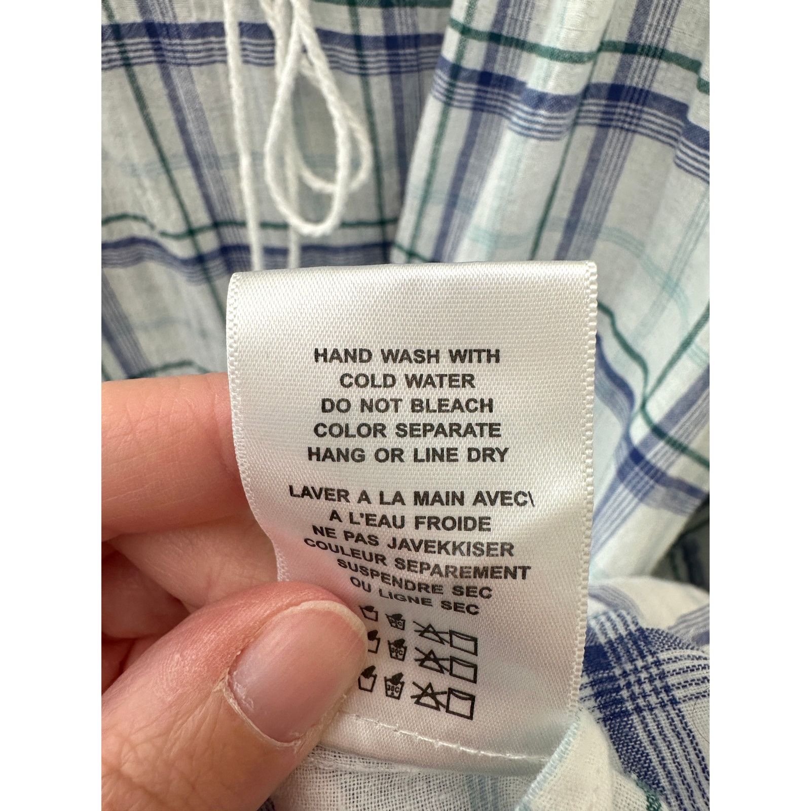 Anthropologie ANTHROPOLOGIE White Blue Plaid Peasant Cotton Tunic Blouse Size L / US 10 / IT 46 - 8 Thumbnail