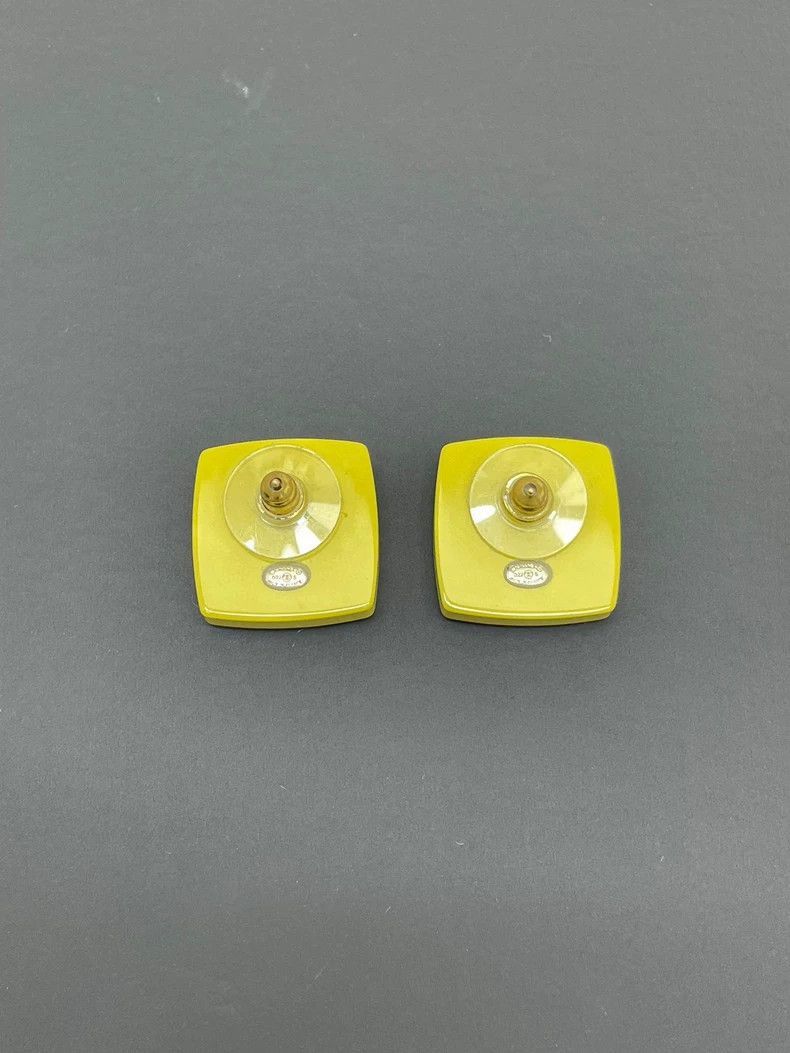 Chanel Chanel Acrylic Square Stud Earrings with Diamonds Size ONE SIZE - 5 Thumbnail