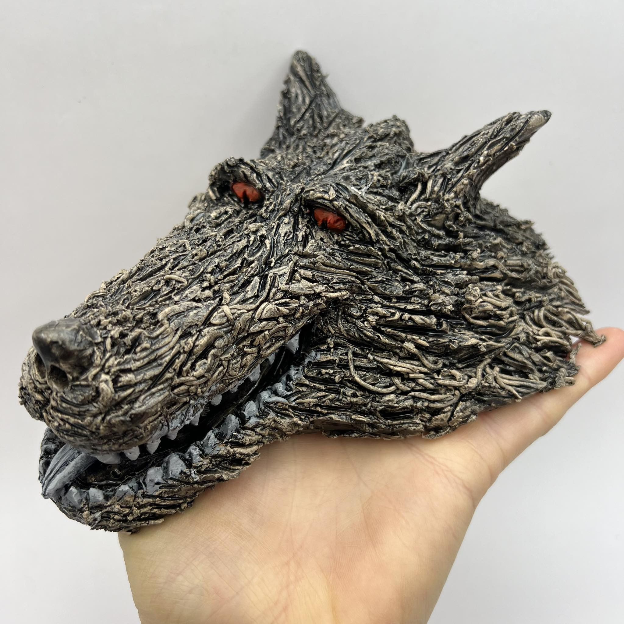 Art Ceramic Figurine Statue Wolf Mask Hand Made