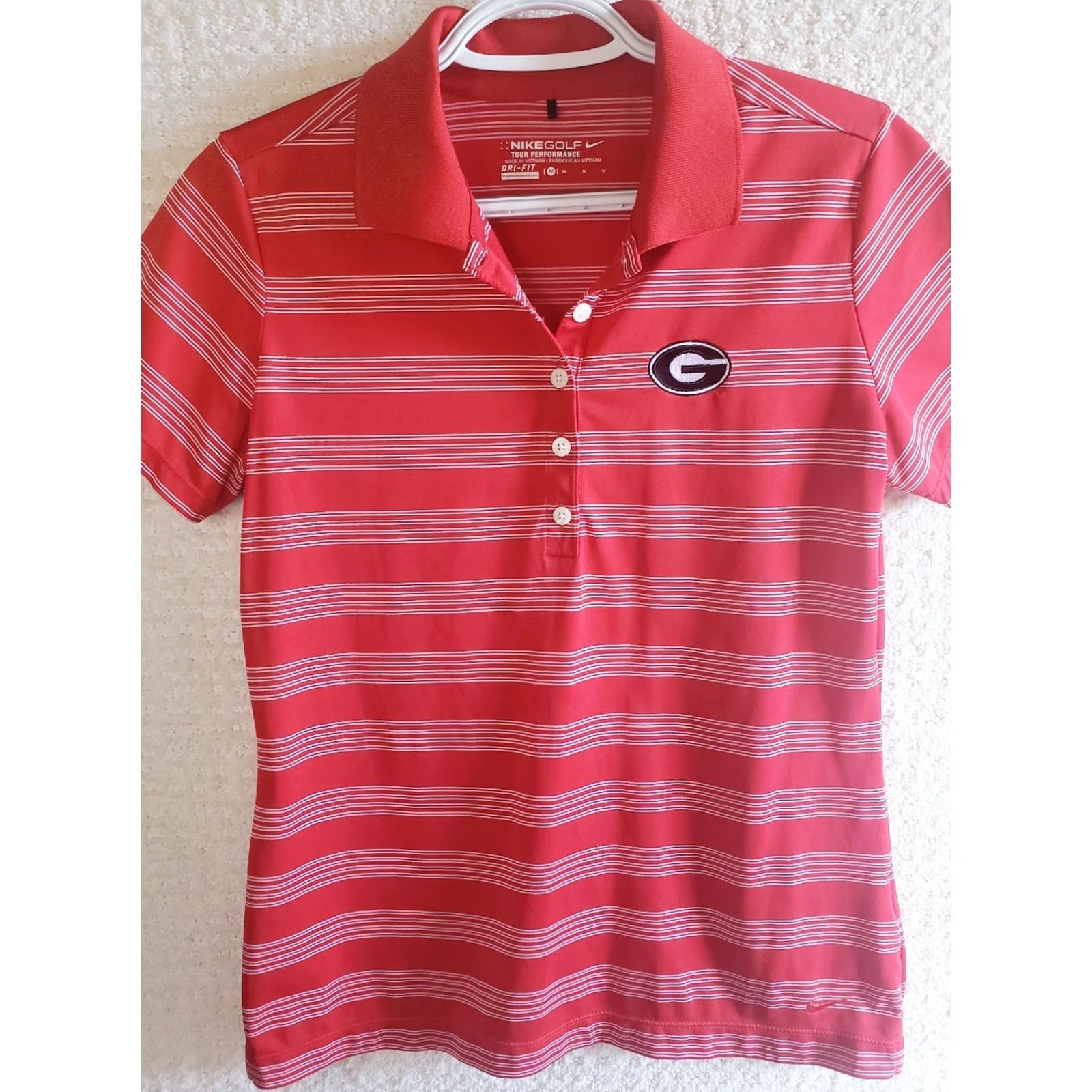 Nike Nike Shirt Womens M Red Golf Tour Performance Georgia Bulldogs Women Striped Polo Size M / US 6-8 / IT 42-44 - 2 Thumbnail