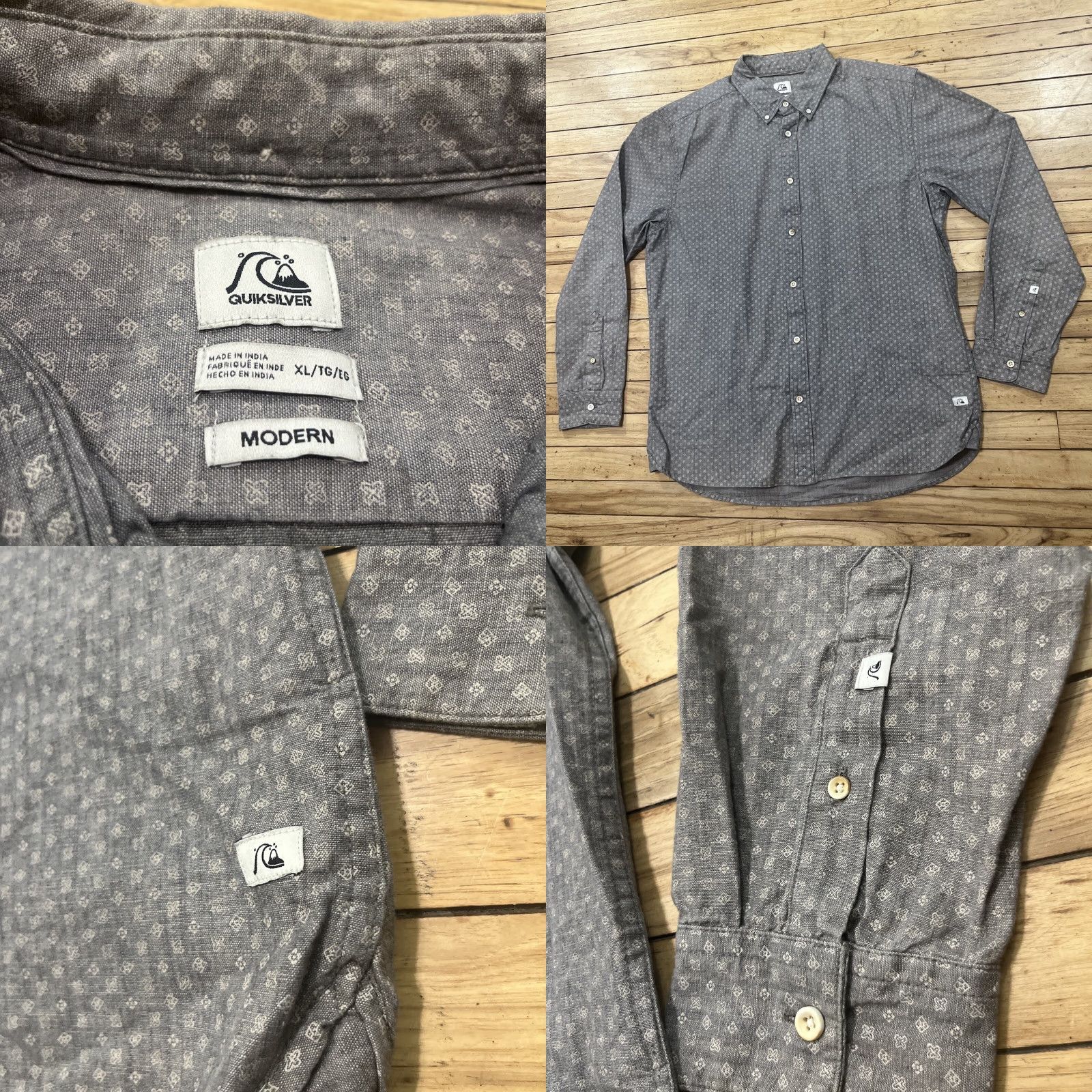 Quiksilver QUIKSILVER Button Shirt Men XL Gray Abstract Talisman Western Skate Oxford Shirt, Button-Up, Casual, Modern, 100% Cotton, Regular Fit, Gray, XL, Men Size US XL / EU 56 / 4 - 8 Thumbnail