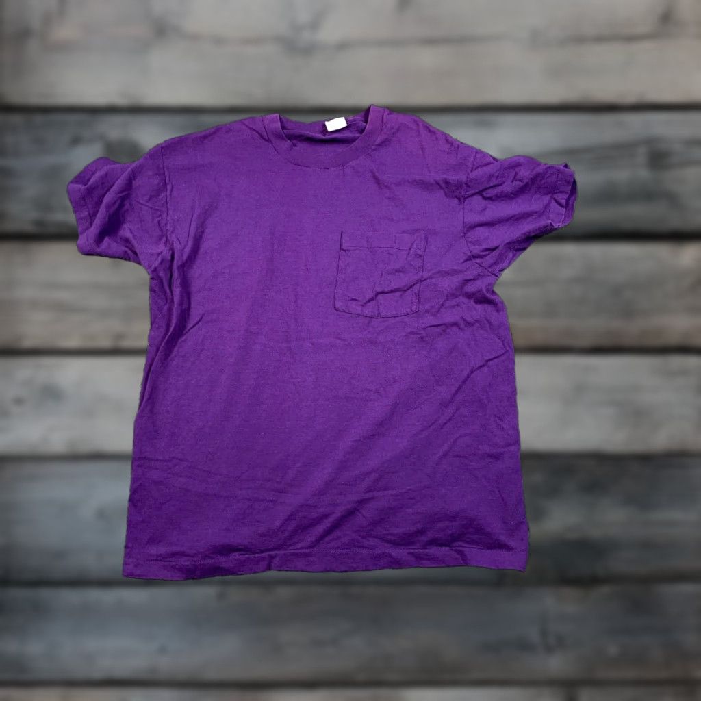 Fruit Of The Loom VINTAGE Fruit of the Loom 80s Pocket T-Shirt Adult XL Purple Single Stitch Retro Mens Size US XL / EU 56 / 4 - 1 Thumbnail