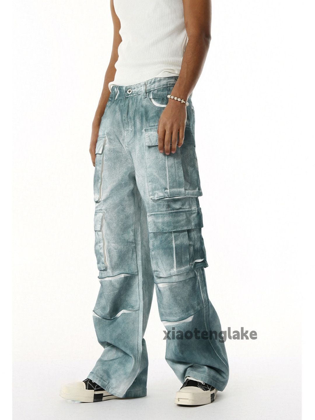 Jean Unisex outdoor tie dye loose baggy hiphop cargo pants Size US 32 / EU 48 - 1 Thumbnail