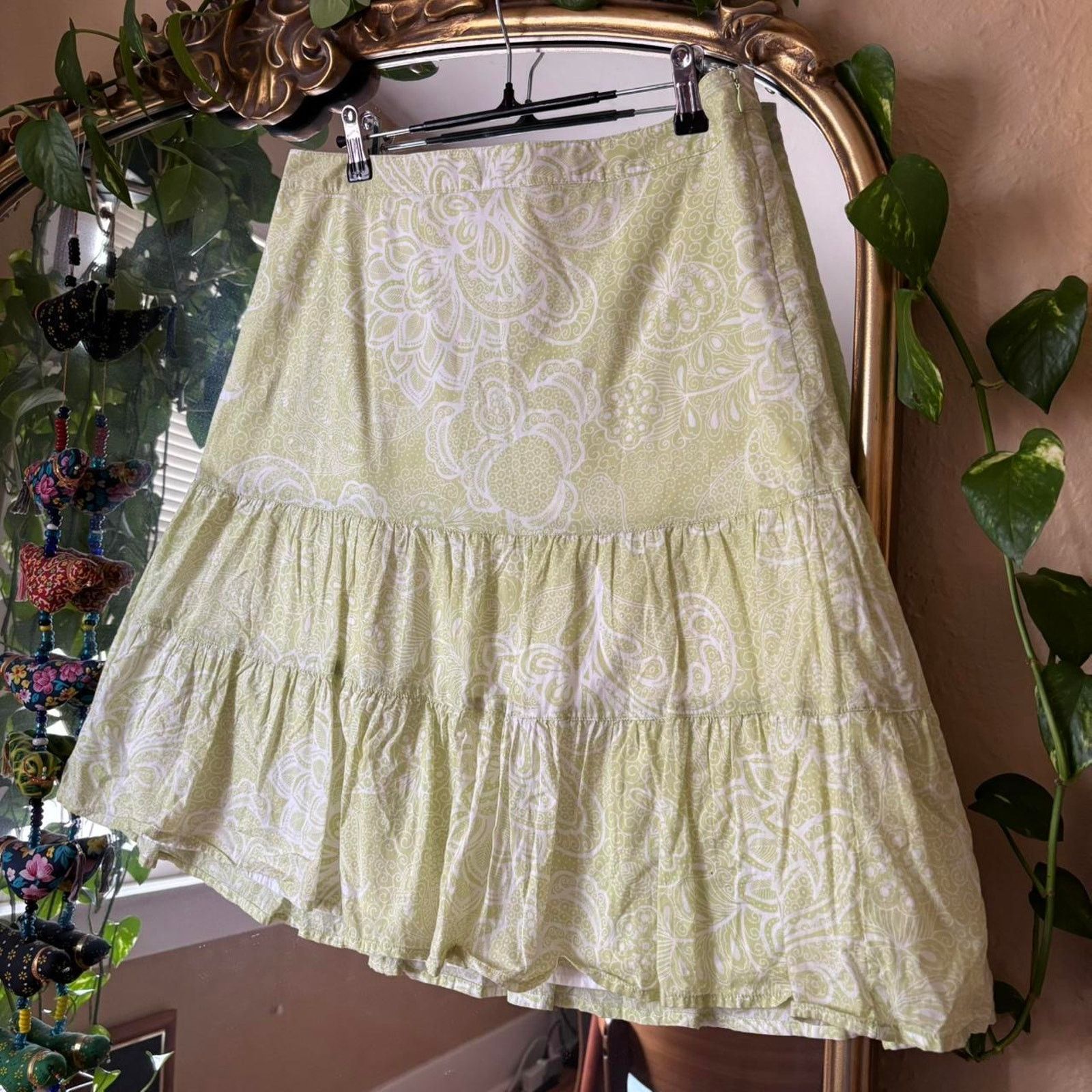 Ann Taylor Vintage Ann Taylor Green Paisley Cotton Skirt 8 Size 30" / US 8 / IT 44 - 2 Thumbnail