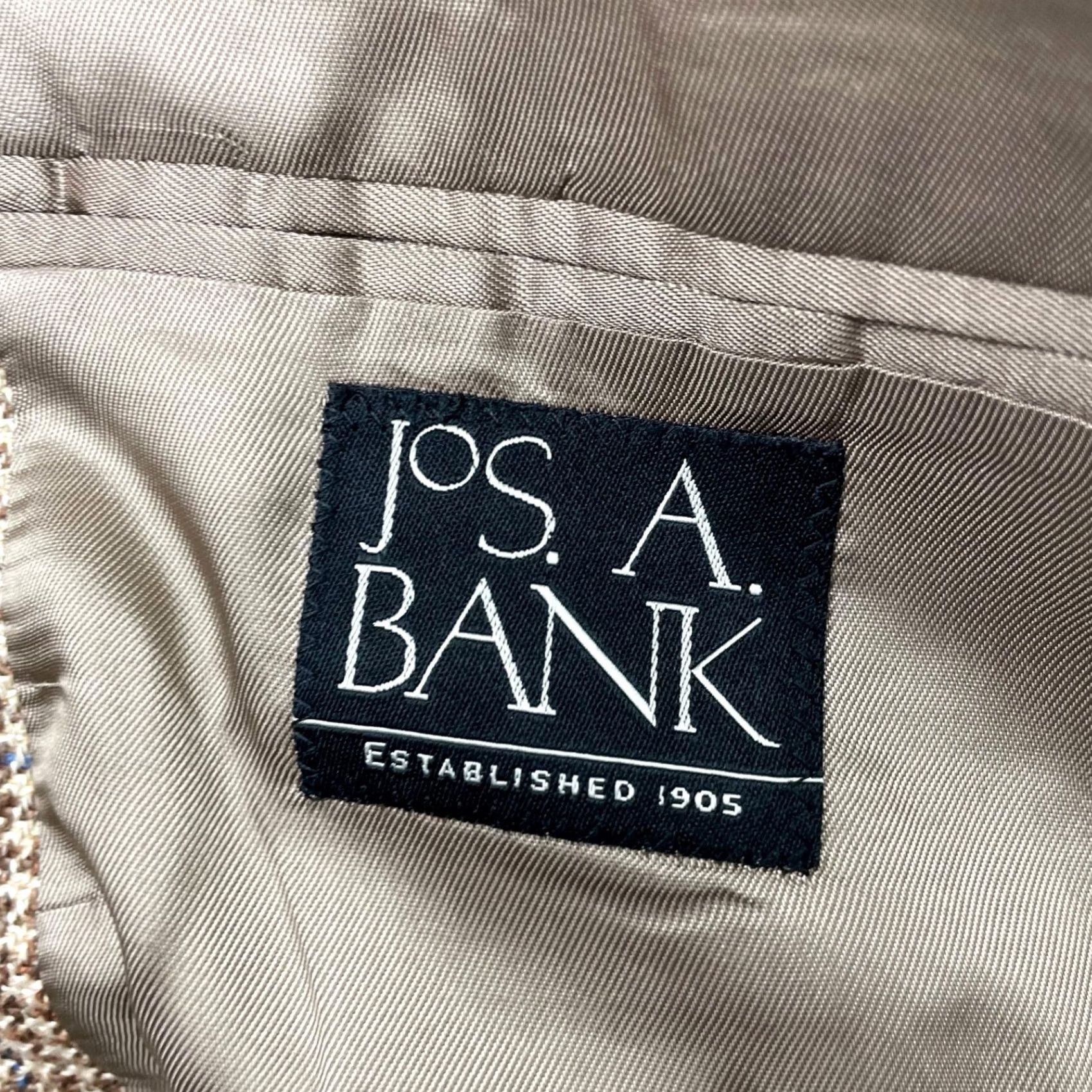Jos. A. Bank Jos A Bank Men’s Blazer 46R Beige Blue Houndstooth Wool Silk Linen 2-Button Size 46R - 6 Thumbnail