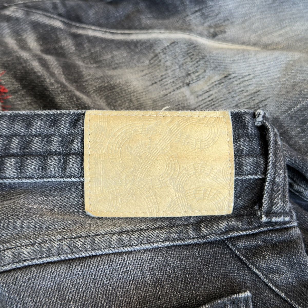 Number (N)ine Washed Black Distressed Repaired Red Stitch Denim Jeans Size US 31 - 9 Thumbnail