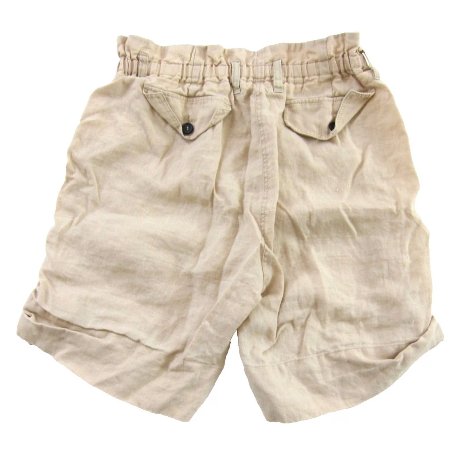 IKKS IKKS Bermuda Short Women 6 Beige 100% Linen Elastic Waist Pockets Side Zip Front Rise High 80s 90s Classic Summer Beach Walking Casual Travel Womens Size 28" / US 6 / IT 42 - 2 Thumbnail