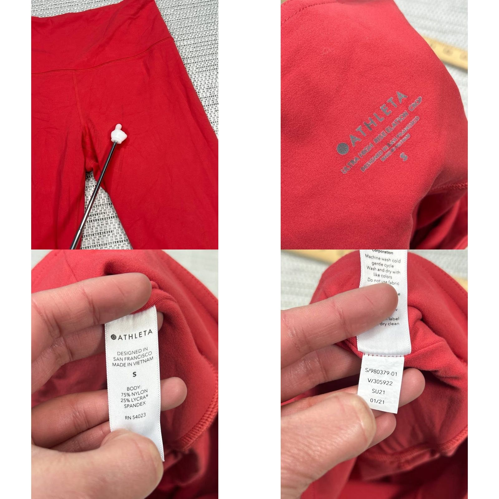 Athleta Athleta Leggings Shirt Womens Small Red Athleisure Yoga Elation Cropped Stretch Nylon Spandex Size 28" / US 6 / IT 42 - 8 Thumbnail