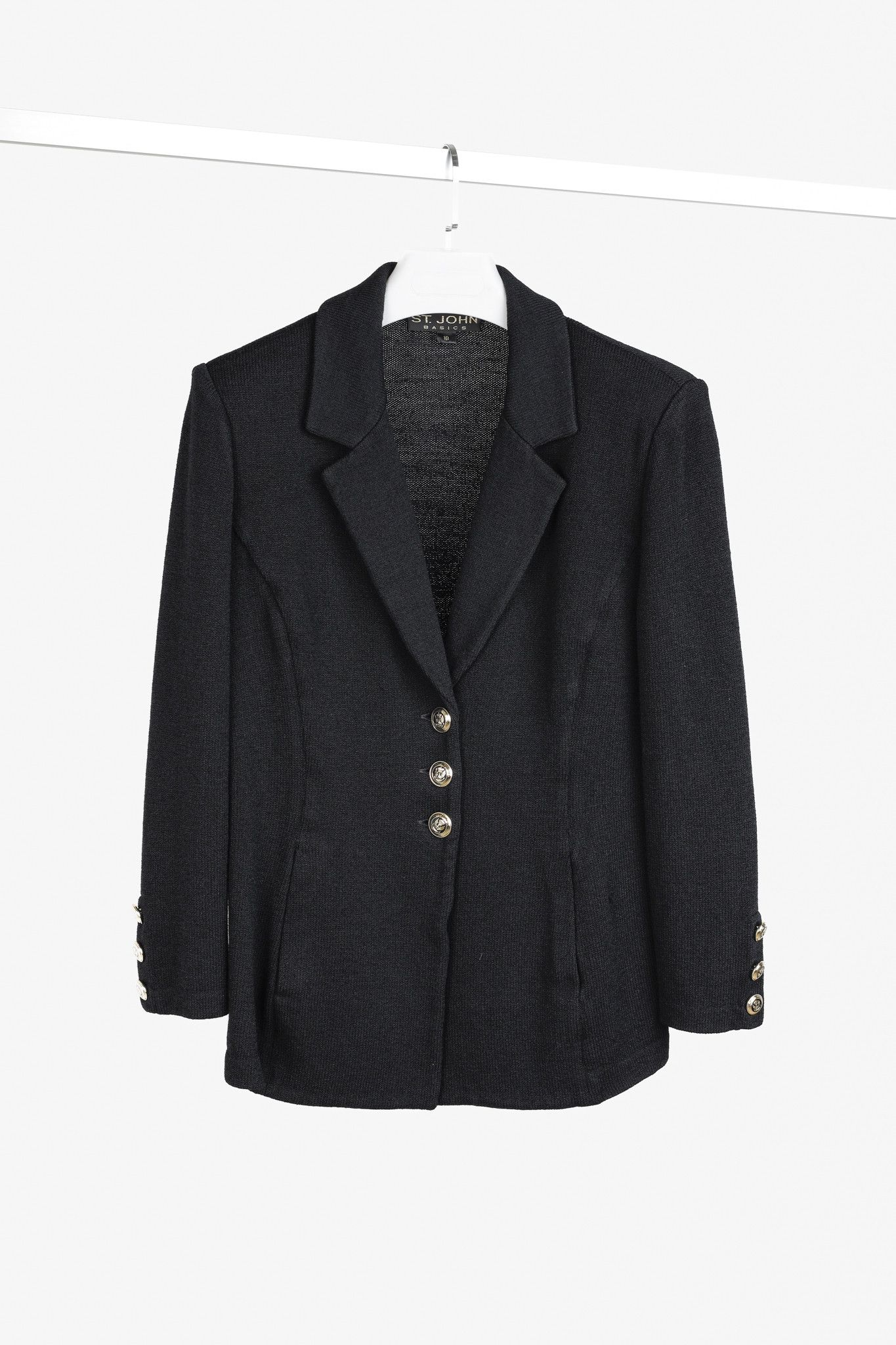 Other St. John 2002 Golden Eagle Button Black Knit Blazer Size L / US 10 / IT 46 - 1 Thumbnail