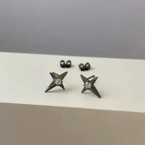 Sterling Silver Small Mini Star Stud Earrings for Men Women,CZ Star Earrings Size ONE SIZE - 3 Thumbnail