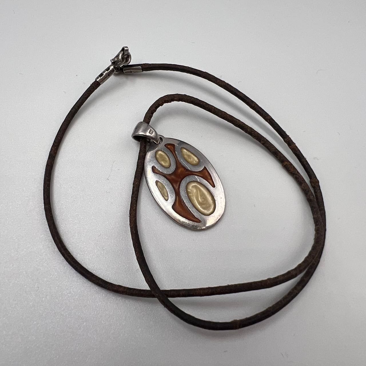 Sterling Silver Vintage Sterling Silver 925 Leather Necklace Enamel Italy Size ONE SIZE - 3 Thumbnail