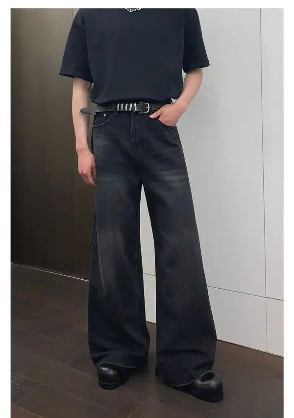 Japanese Brand Yuka Street washed vintage black straight flared jeans y2k Size US 32 / EU 48 - 1 Thumbnail