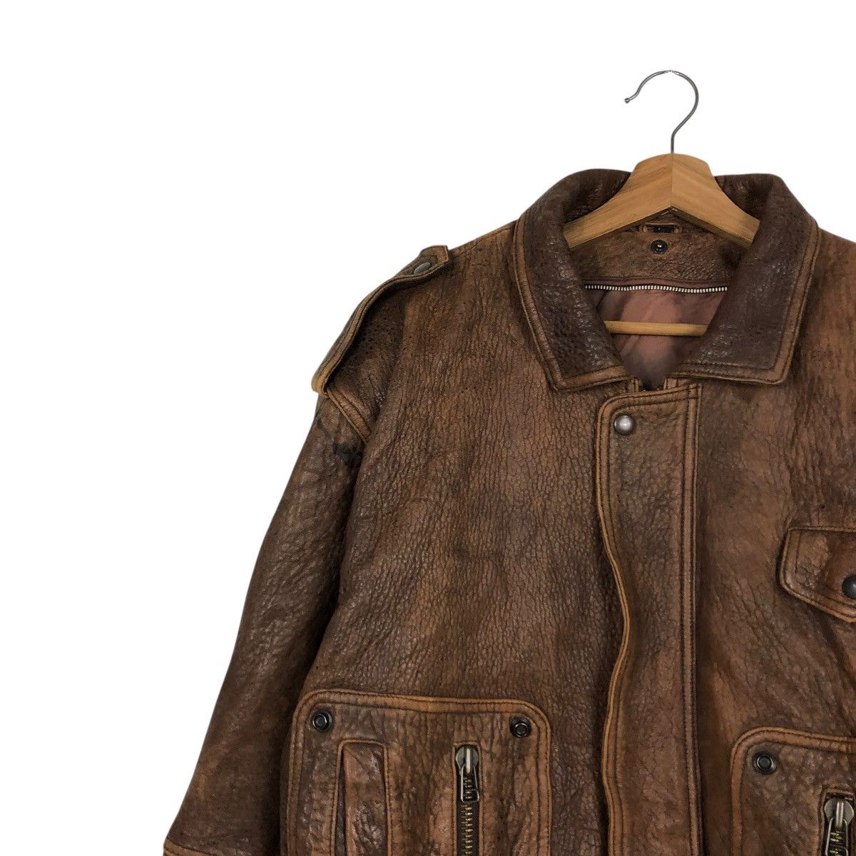 Vintage 🔥VINTAGE FLY LEATHER JACKET BIKER UNBRANDED ISSEY MIYAKE Size US L / EU 52-54 / 3 - 9 Thumbnail