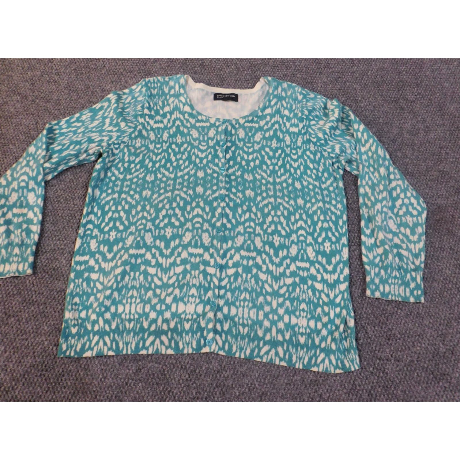 Jones New York Jones New York Sweater Cardigan Women's Plus 2X Blue Knitted Cotton Nylon Button Raglan Sleeve Round Neck Casual Modern 2X Womens Size XXL / US 16-18 / IT 52-54 - 2 Thumbnail