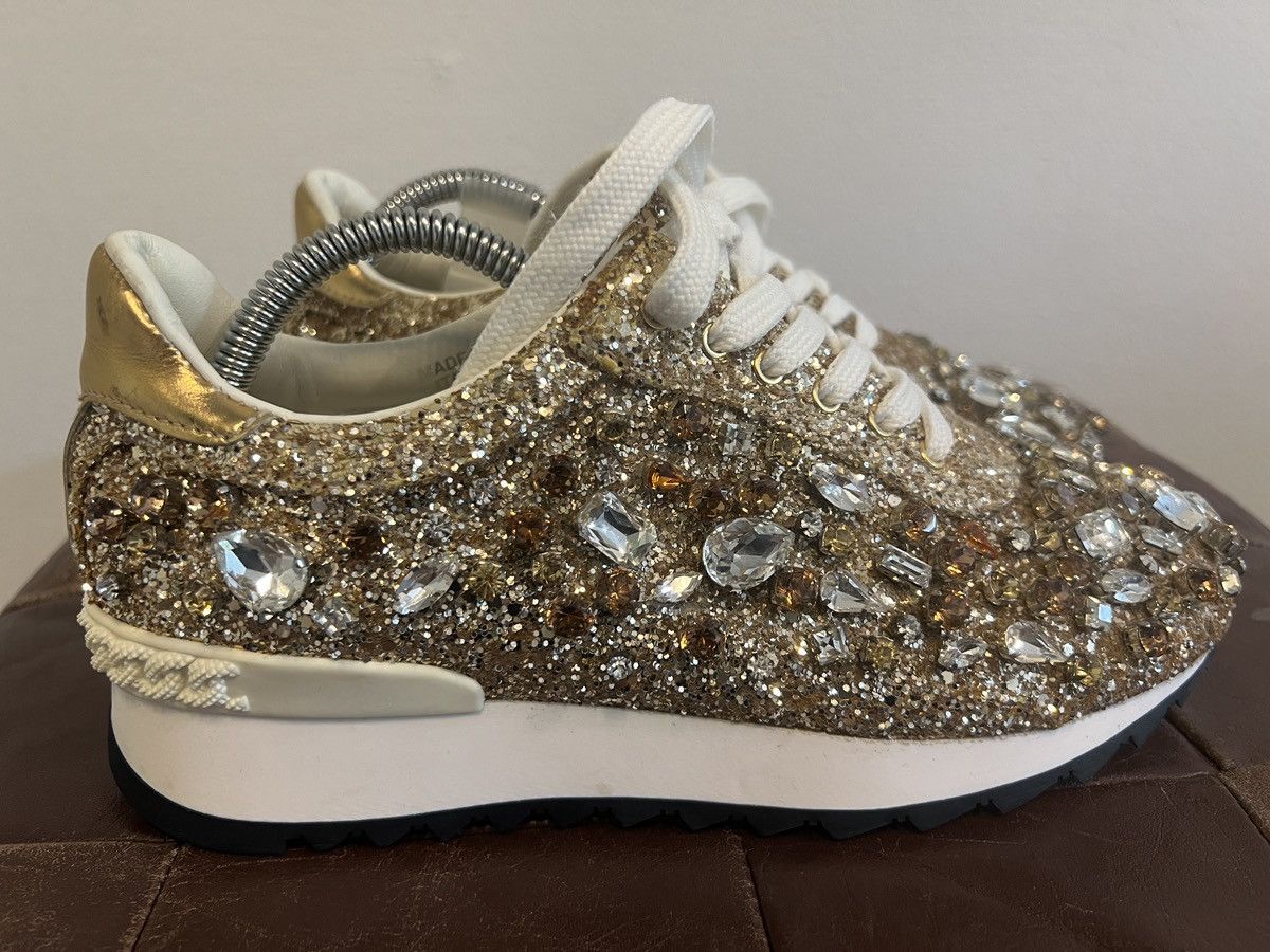 Casadei Casadei Gold Glitter Leather Trainers Low Top Sneakers, s 37 Size US 7 / IT 37 - 2 Thumbnail