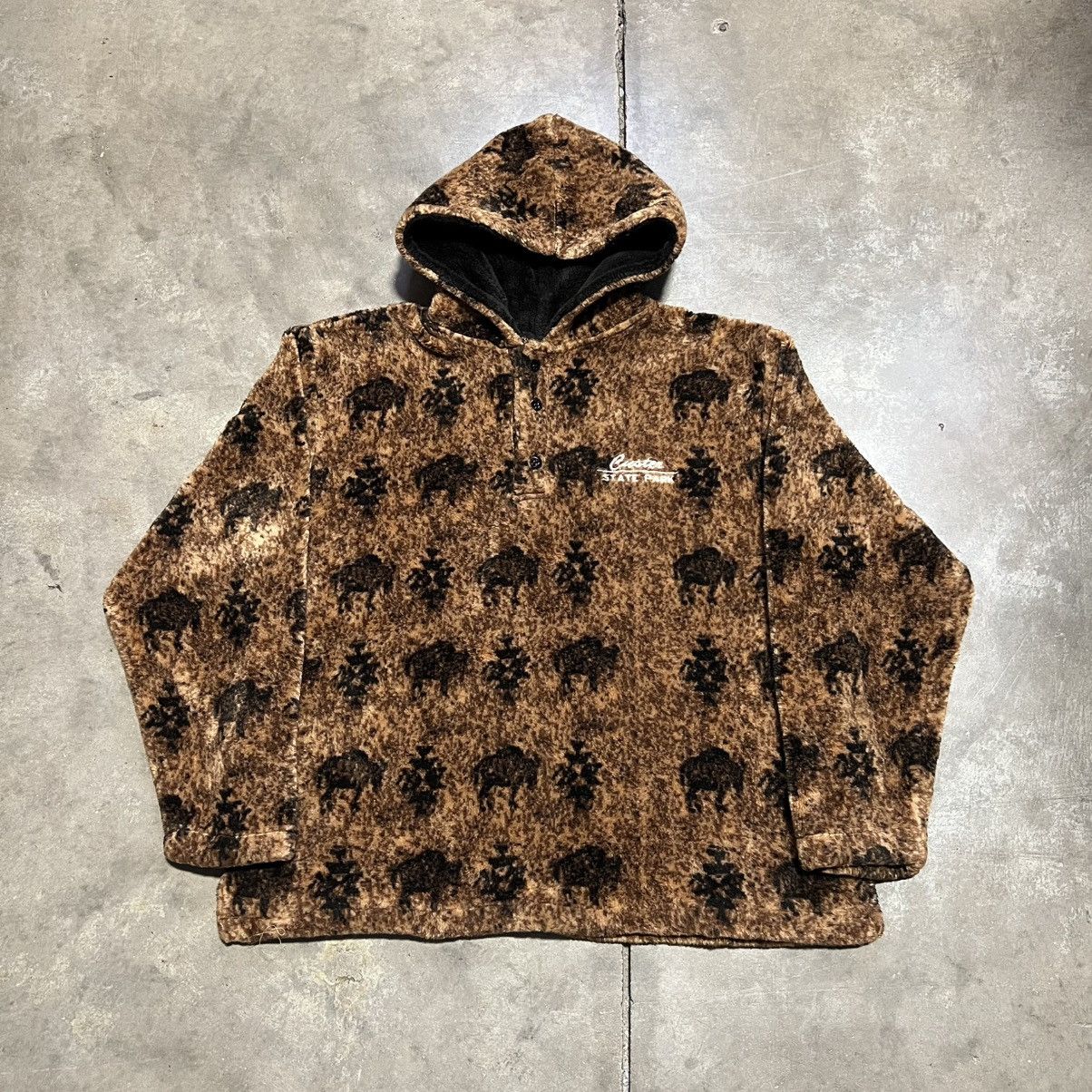 Vintage Vintage Custar State Park Fleece Buffalo Hoodie Jacket 90s Size US L / EU 52-54 / 3 - 3 Thumbnail