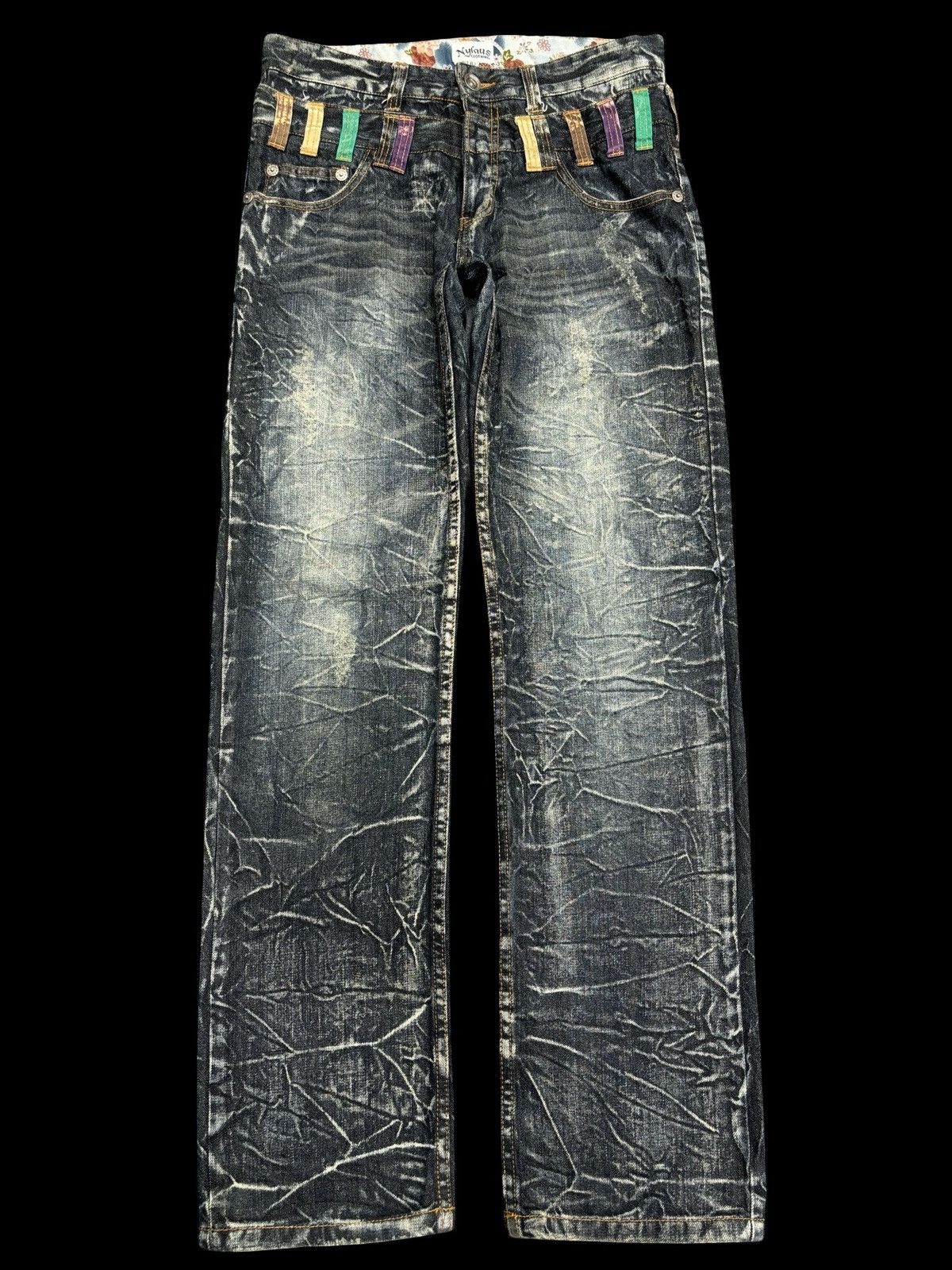 Japanese Brand 💥Double Waist💥Crazy Fades Nylaus Doube Waist Denim F528 Size US 32 / EU 48 - 1 Thumbnail