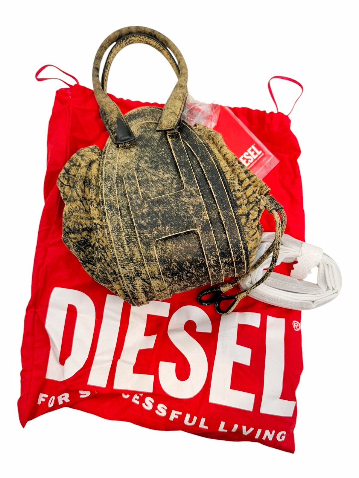 Diesel 1-DR Fold Yellow Marble Leather Handbag Size ONE SIZE - 1 Thumbnail