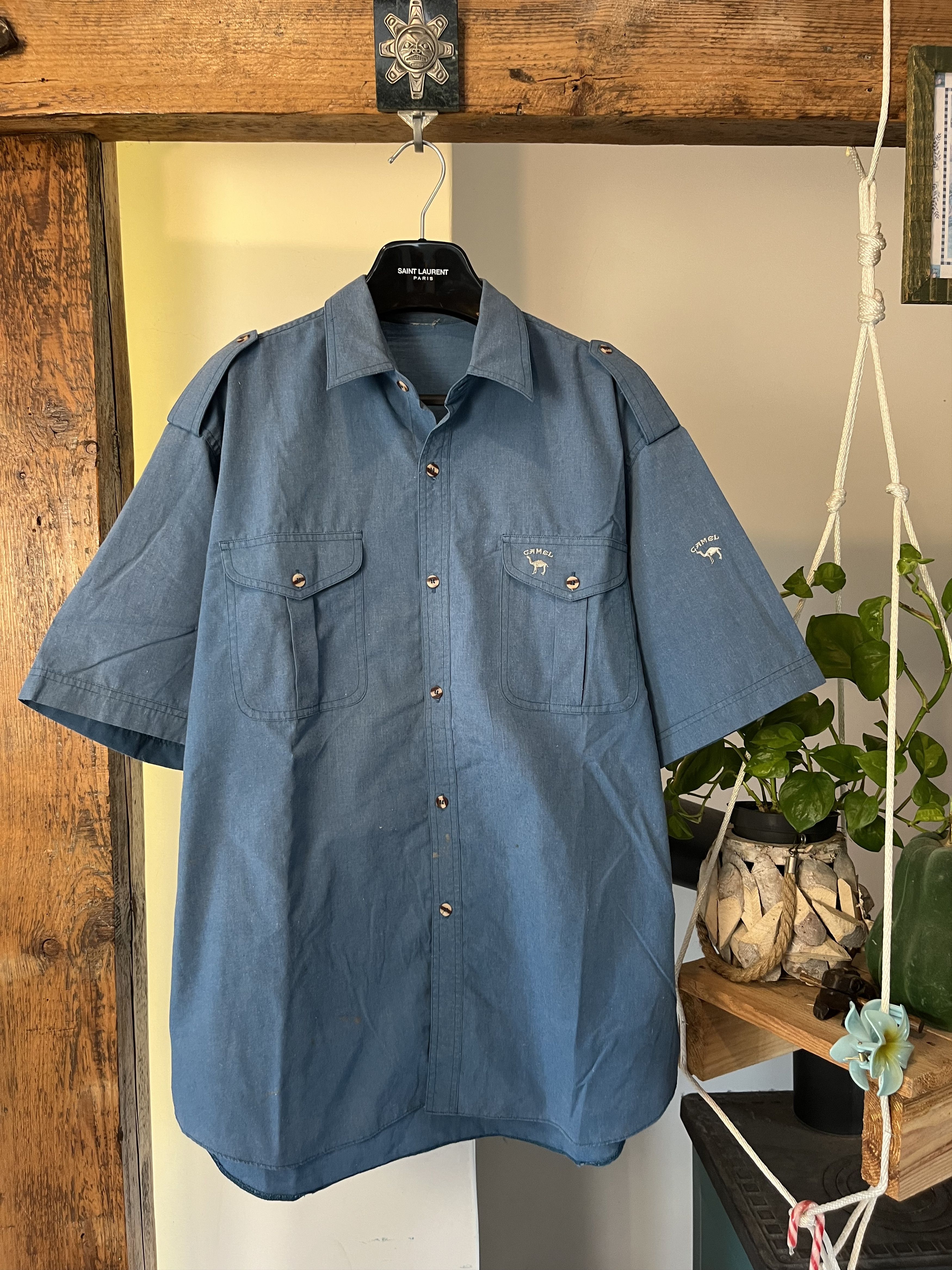 Camel × Vintage 90s Vintage Cotton & Linen Blue Shirt Size US XL / EU 56 / 4 - 1 Thumbnail