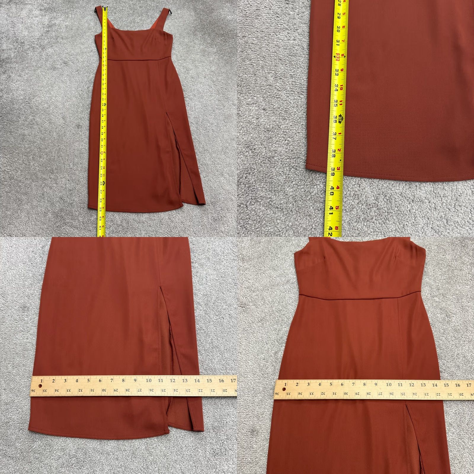 Vintage Babaton Dress Womens 0 Rust Orange Midi Sheath Square Neck Side Slit Size XS / US 0-2 / IT 36-38 - 8 Thumbnail