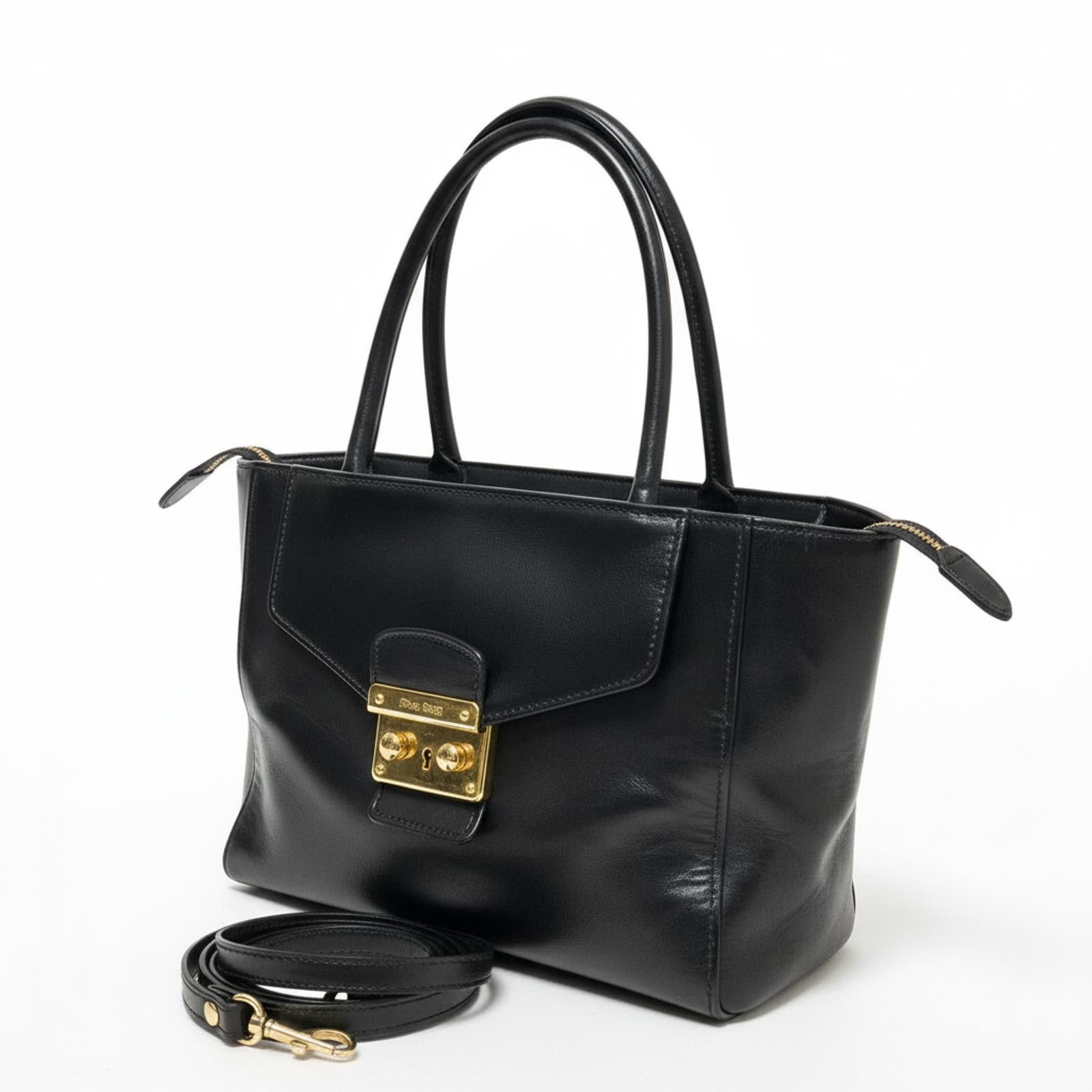 Miu Miu Miu Miu - Black Leather Satchel Bag Gold Hardware Size ONE SIZE - 1 Thumbnail