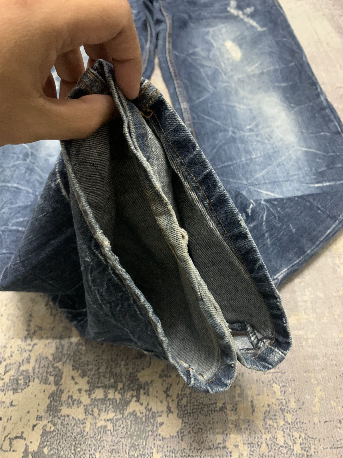 Japanese Brand Nylaus Harajuku Punk Y2K Fade Whiskered Denim Size US 34 / EU 50 - 5 Thumbnail