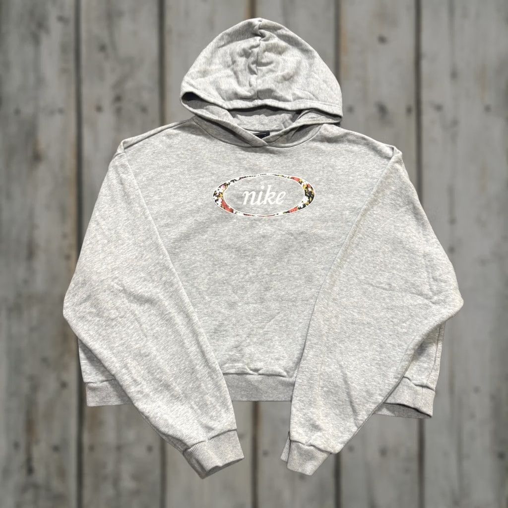 Nike Nike Hoodie Women's XL Gray Floral Cropped Pullover Embroidered Activewear Size XL / US 12-14 / IT 48-50 - 1 Thumbnail