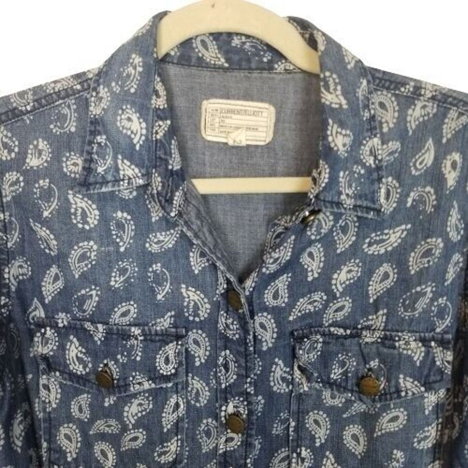 Current/Elliot Current Elliot Womens Paisley Denim Shirt 2 Western Cowgirl Size XS / US 0-2 / IT 36-38 - 3 Thumbnail
