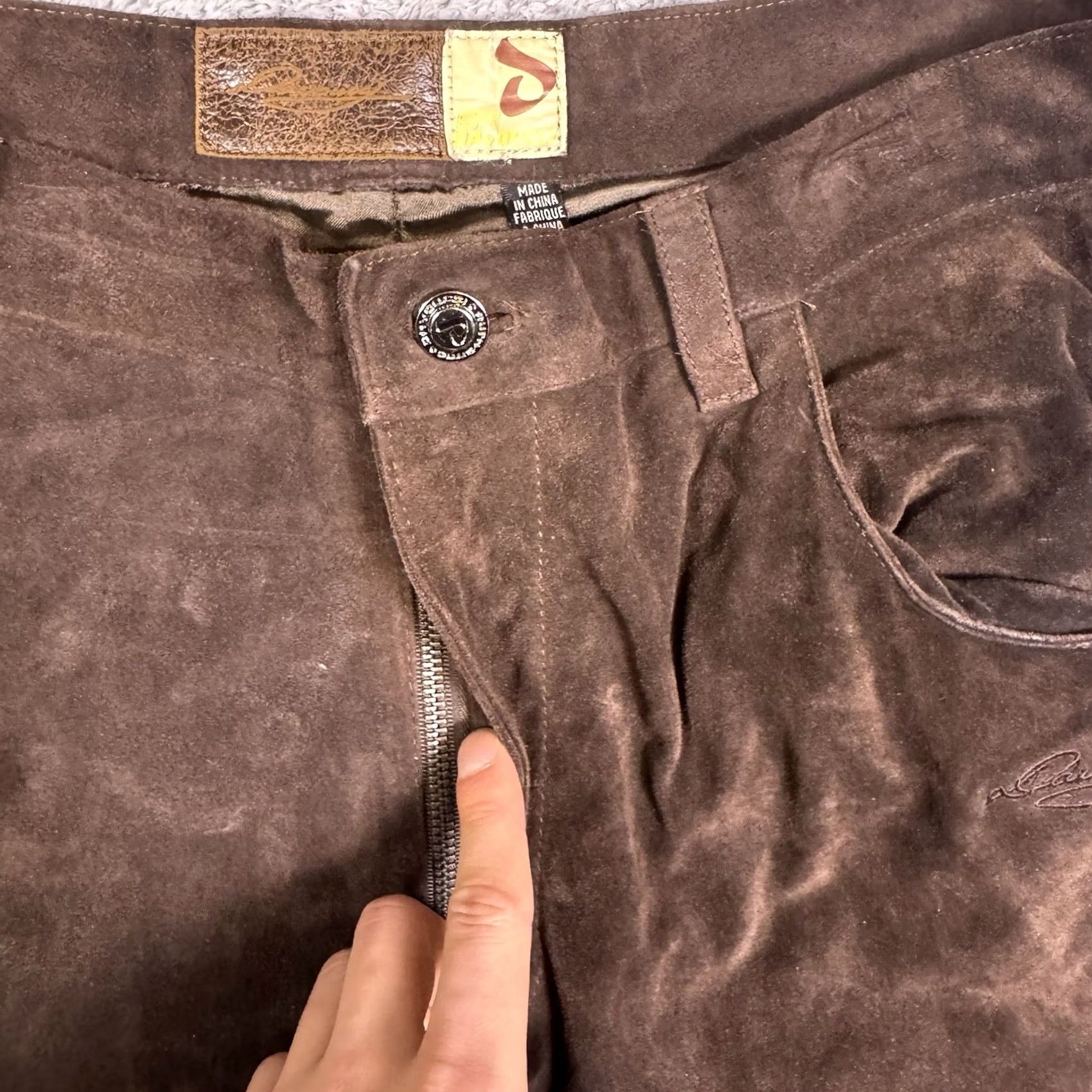 Vintage Davoucci Leather Pants Mens 36x33 Vintage Heavyweight Trouser Suede Brown Y2K Size US 36 / EU 52 - 6 Thumbnail