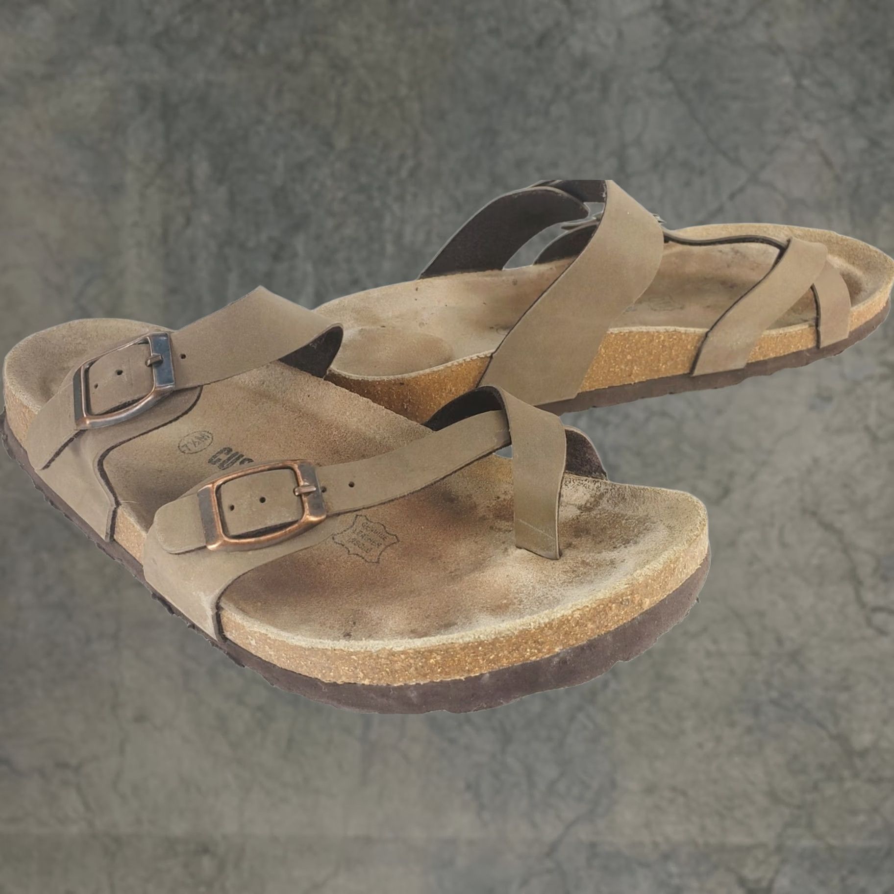 Vintage Cushionaire Luna Taupe Cork Footbed Sandal Women's 7.5M Buckles Casual Summer Size US 8 / IT 38 - 1 Thumbnail