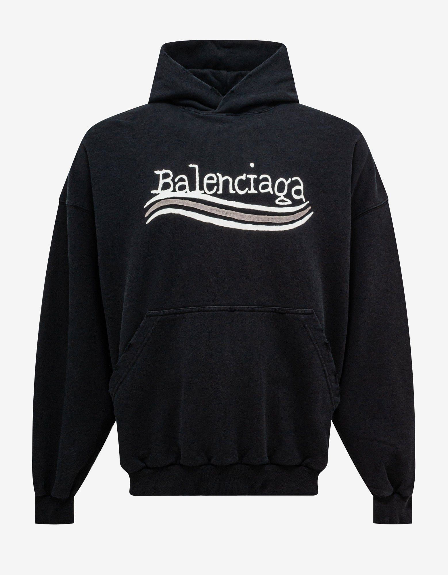 image of Balenciaga Black Hand Drawn Political Logo Large Hoodie Size 1, Men's