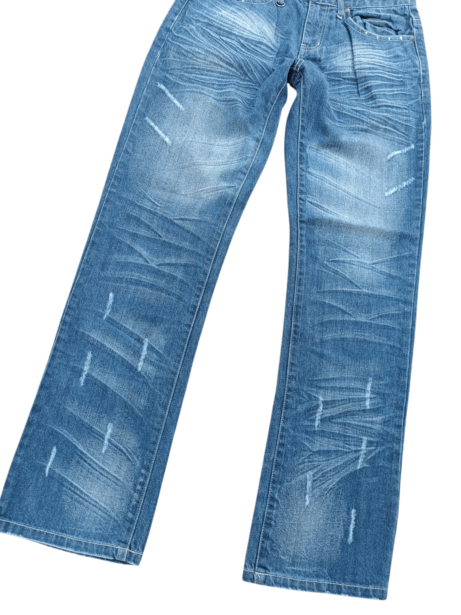 Japanese Brand NYLAUS JEANS DISTRESSED WHISKERS FADED STUD DENIM Size US 31 - 3 Thumbnail