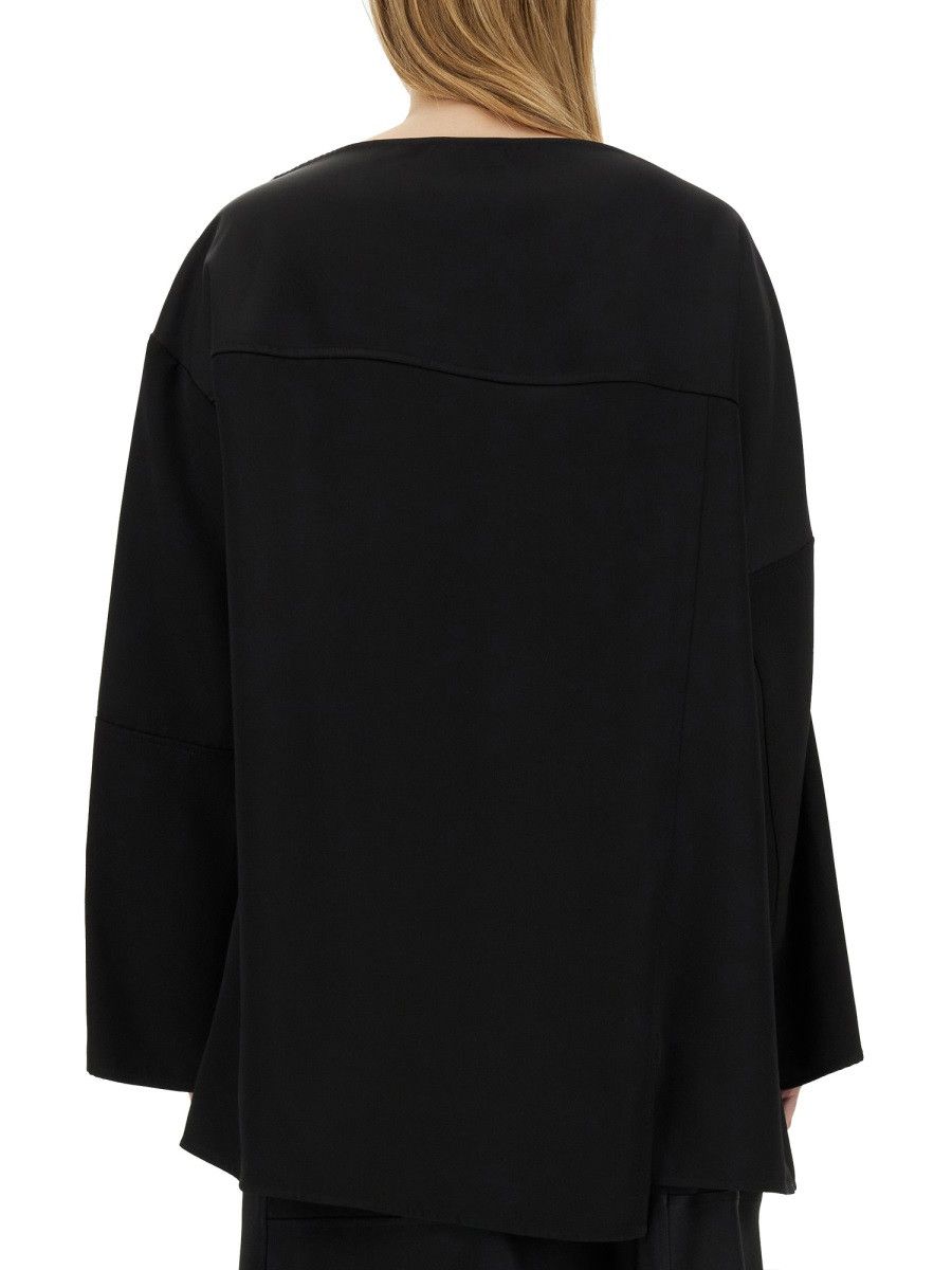 Jil Sander o1loc1c0426 Asymmetrical Viscose Top in Black Size L / US 10 / IT 46 - 3 Thumbnail