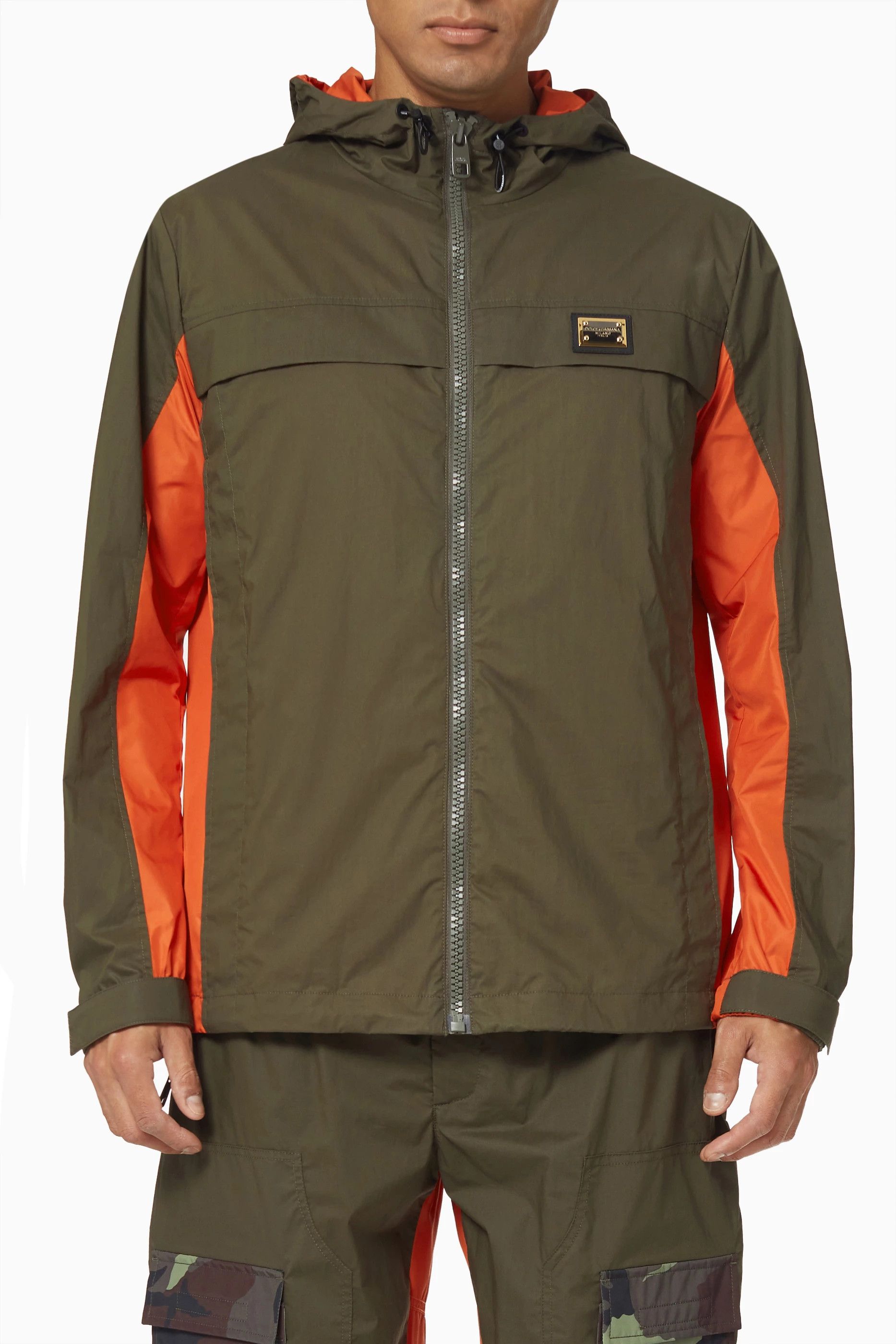 Dolce & Gabbana o1y1224 Logo Hooded Jacket in Military Green/Orange Size US XXS / EU 40 - 1 Thumbnail