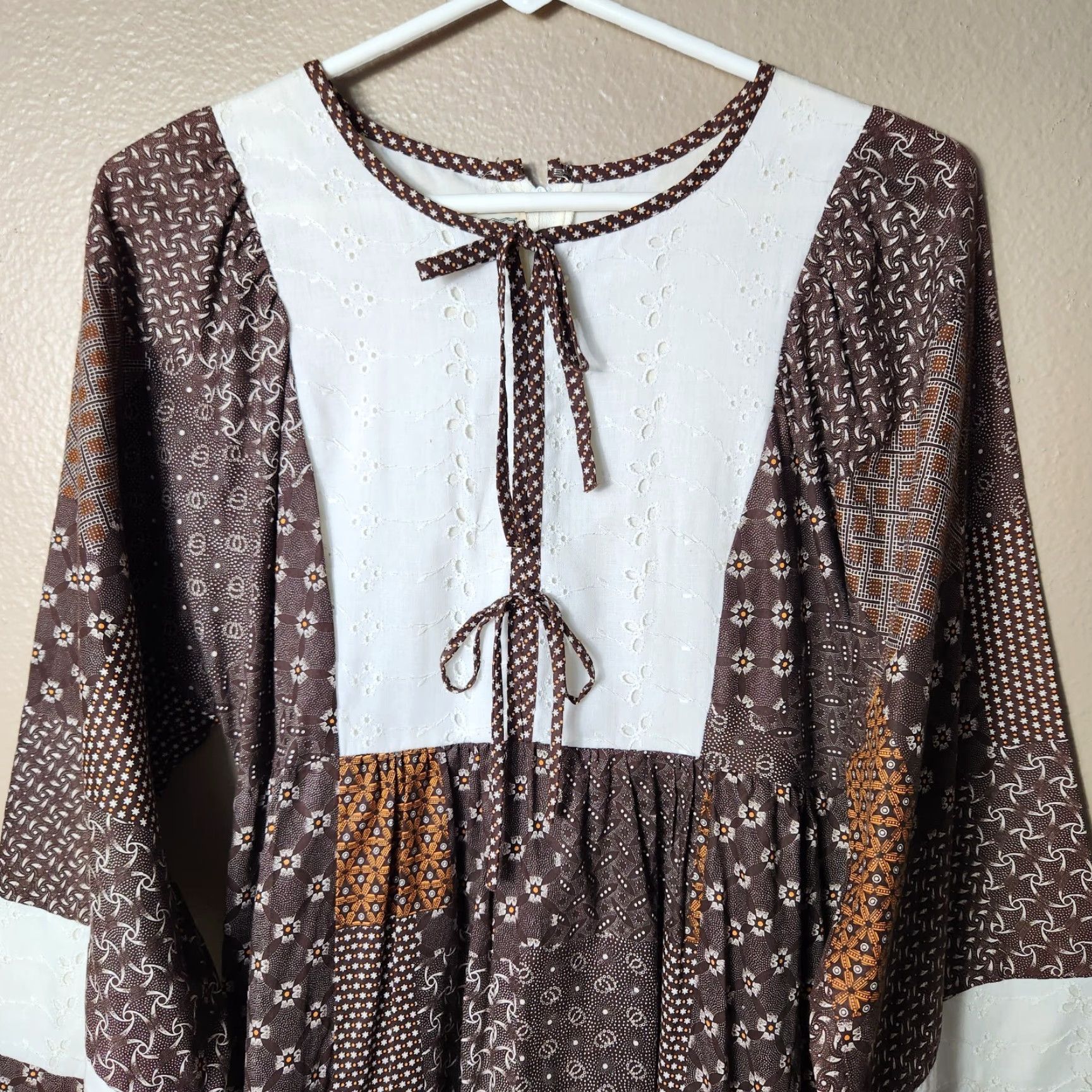 Vintage VINTAGE Trivia 70s Patchwork Hippie Prairie Maxi Dress M Brown Day Dress Maxi Hippie 1970s Womens Size M / US 6-8 / IT 42-44 - 3 Thumbnail