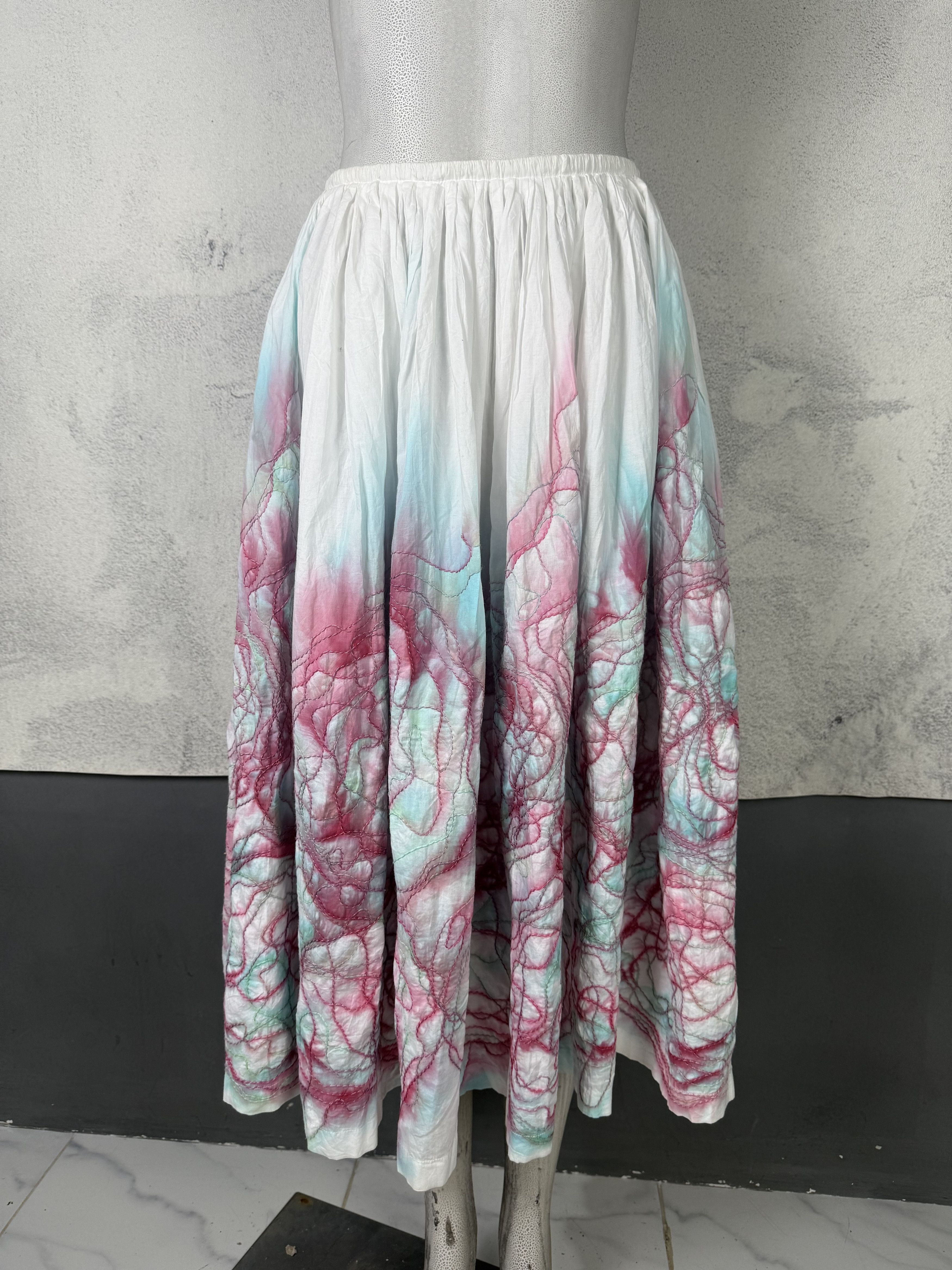 Issey Miyake Embroidered Midi Skirt Abstract Dye Effect