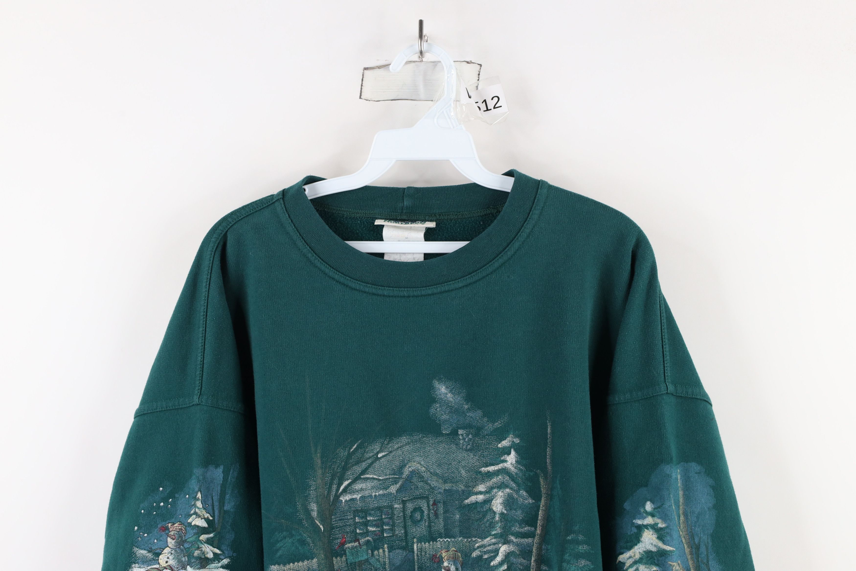 Vintage Vintage 90s Christmas Snowman Farmhouse Cat Sweatshirt Green Size XL / US 12-14 / IT 48-50 - 2 Thumbnail