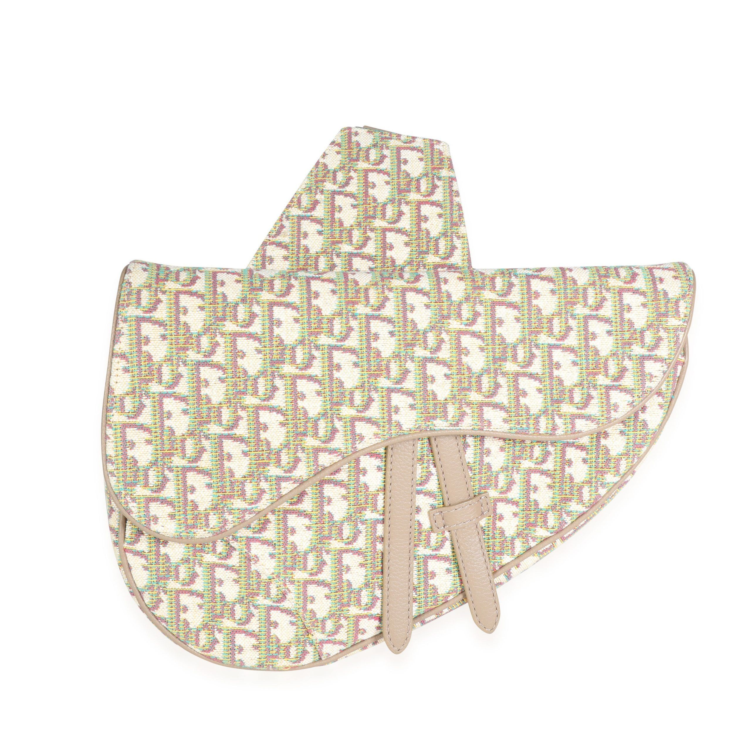 image of Dior Multicolor Oblique Jacquard Sling Saddle Bag in Beige, Women's