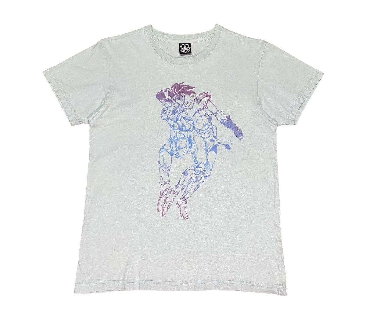 image of Anima x Vintage Star Platinum Jojo’S Bizarre Adventure Anime T Shirt in Light Blue (Size Medium)