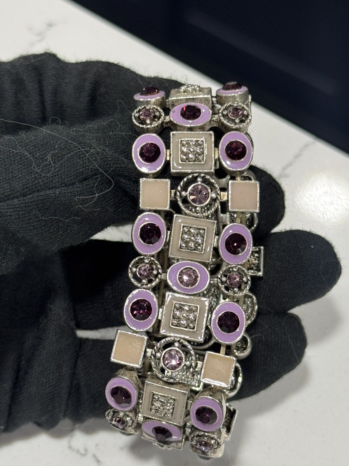 Jewelry Vintage Silver Plated Jewelry with purple enamel and stones Size ONE SIZE - 14 Thumbnail