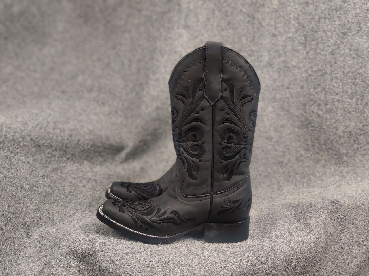 Sancho Boots Circle G Cowboy Western Black Leather Boots Vintage Shoes Size US 9 / IT 39 - 7 Thumbnail