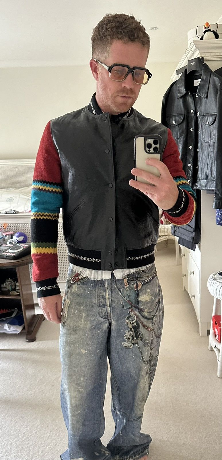 Saint Laurent Paris Saint Laurent leather teddy jacket 50 blue red black Size US M / EU 48-50 / 2 - 8 Thumbnail
