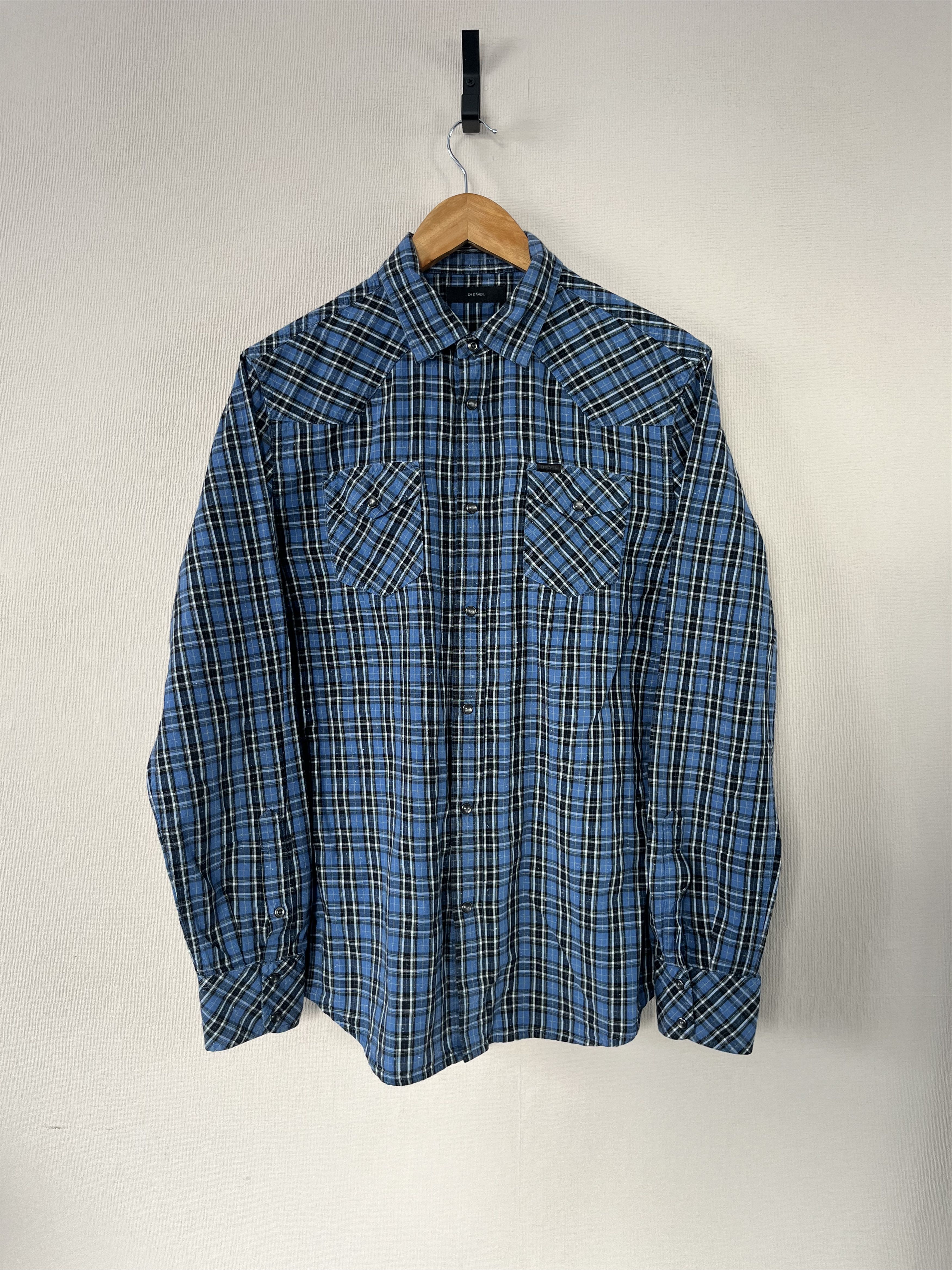Diesel Diesel Plaid Snap Button Up Pocket Shirt Check Size L Size US L / EU 52-54 / 3 - 1 Thumbnail
