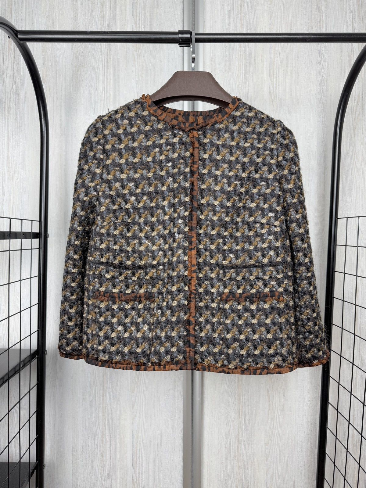 Dolce & Gabbana tweed leopard print wool silk jacket size 44