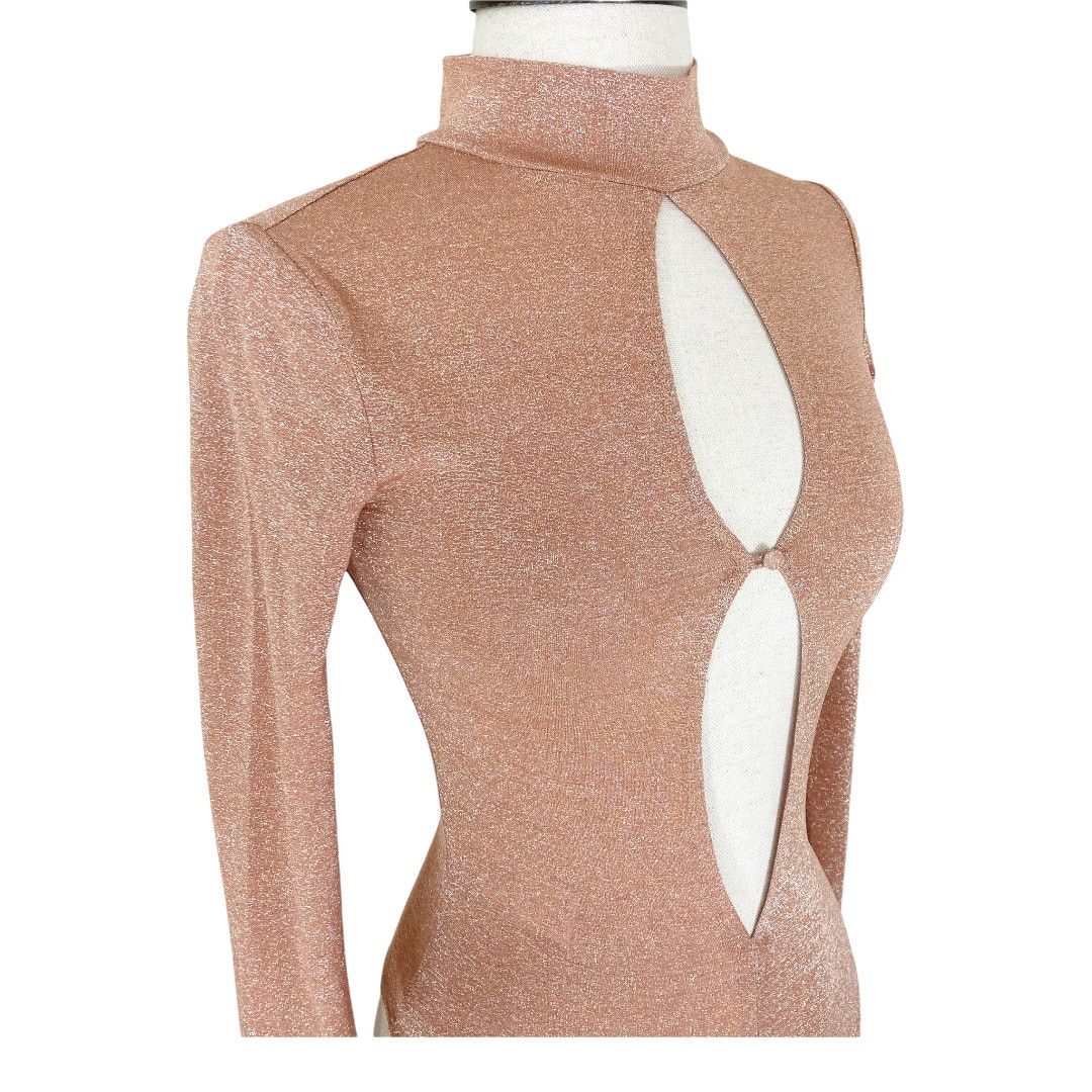 House of CB House of CB metallic bodysuit top pink keyhole mock neck Size XS / US 0-2 / IT 36-38 - 5 Thumbnail