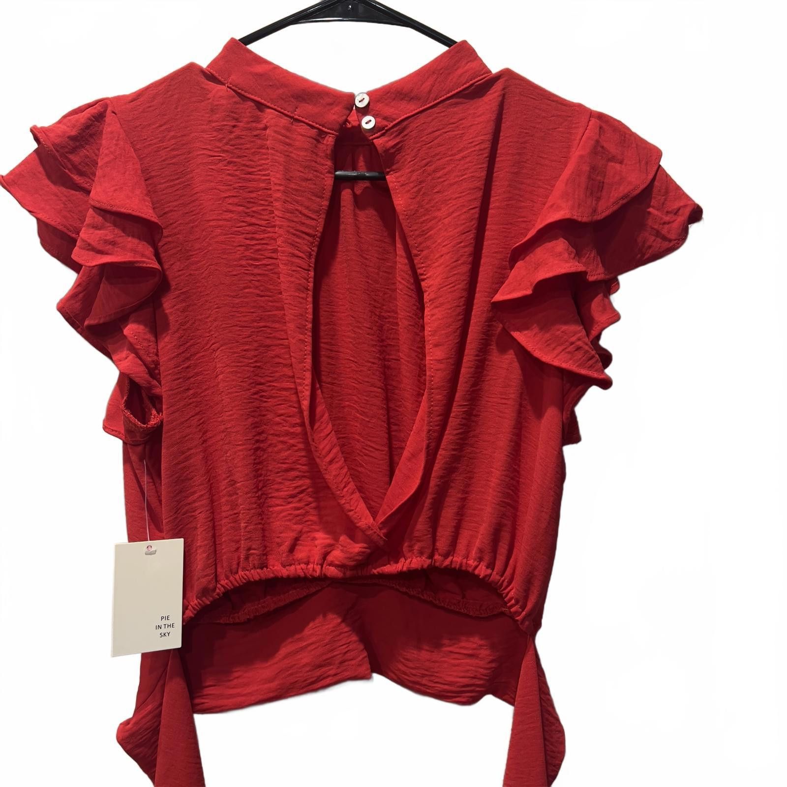 Other Pie In The Sky Elegant Red Ruffled Sleeve Women's Top Size M / US 6-8 / IT 42-44 - 2 Thumbnail