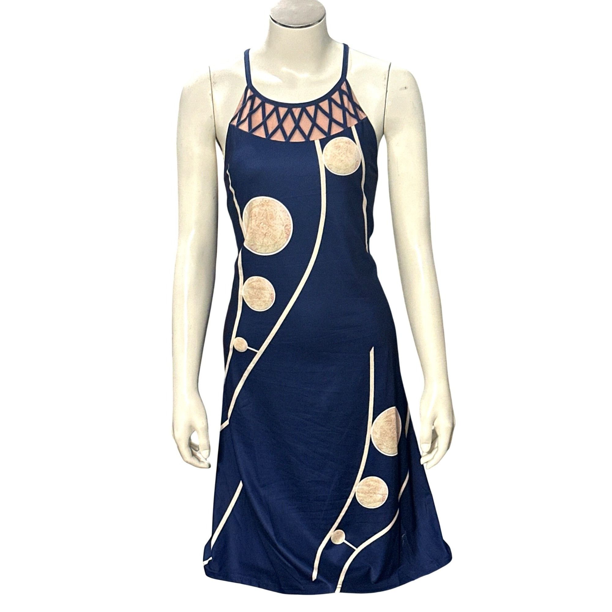 Other CCC Navy Blue Sleeveless Geometric Print Dress Mesh Detail C Size L / US 10 / IT 46 - 1 Thumbnail