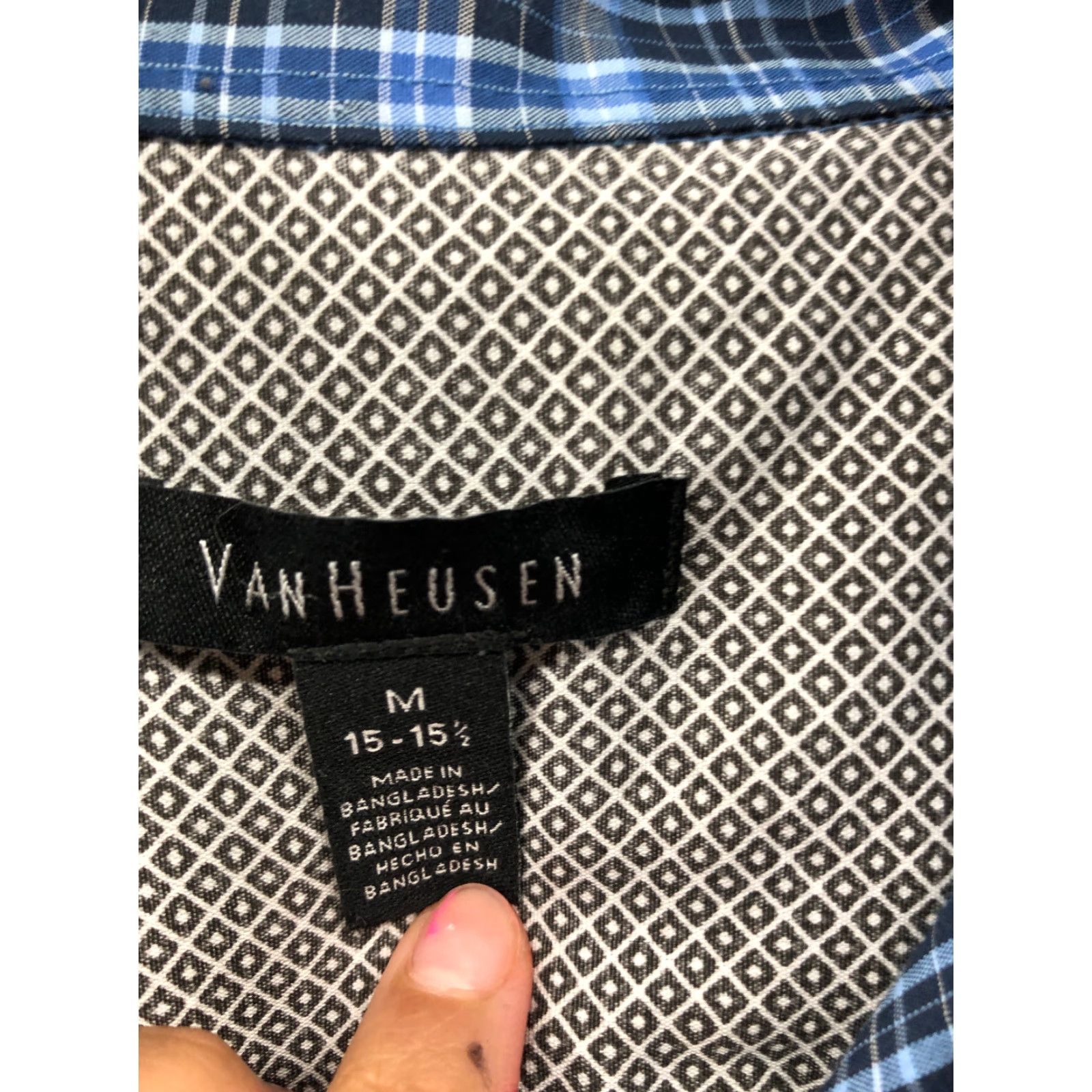 Van Heusen Van Heusen Shirt Mens Blue Plaid Short Sleeve Button-Up Create Collared Spread Size M Regular Fit Classic Modern Outdoor Vintage No Size US M / EU 48-50 / 2 - 2 Thumbnail