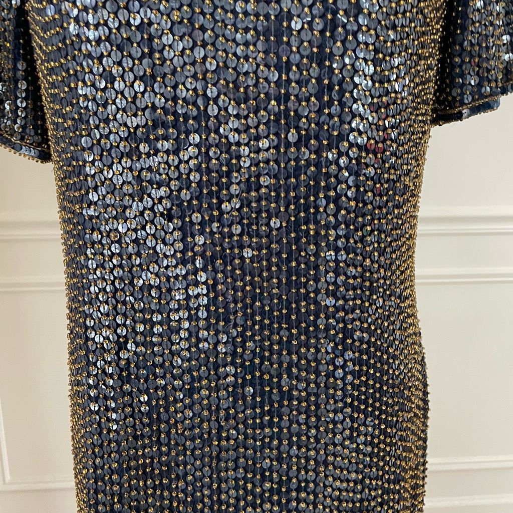 Vintage Vintage 80s 90s Modi Silk Heavily Beaded Sequin Dark Blue Am Size M / US 6-8 / IT 42-44 - 4 Thumbnail